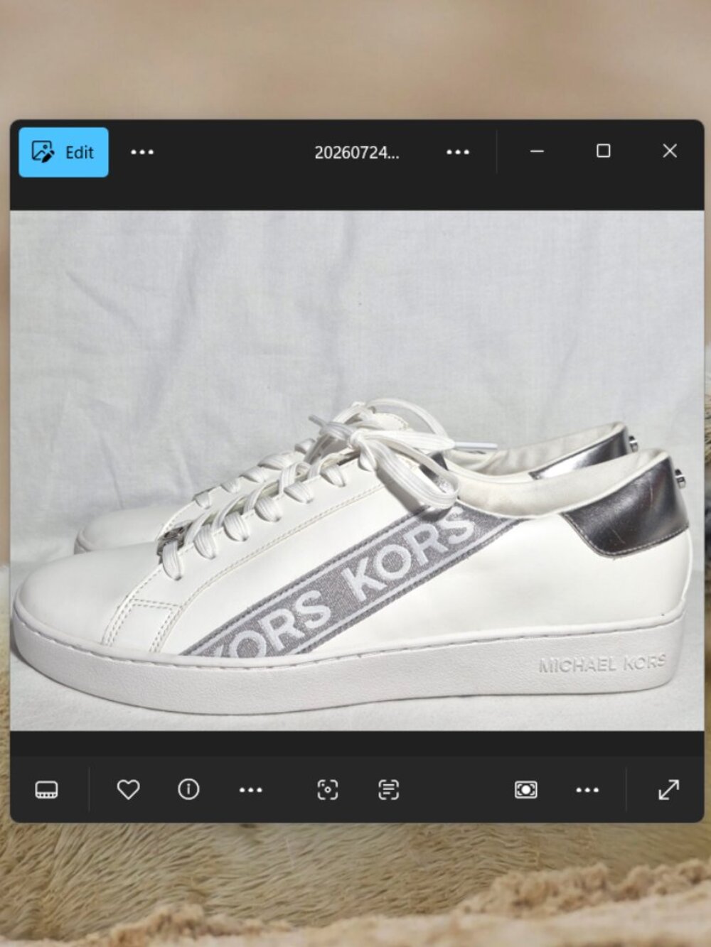 Michael Kors MK White Silver Metallic Print Logo Lace Up Sneaker Shoes Size 11 M